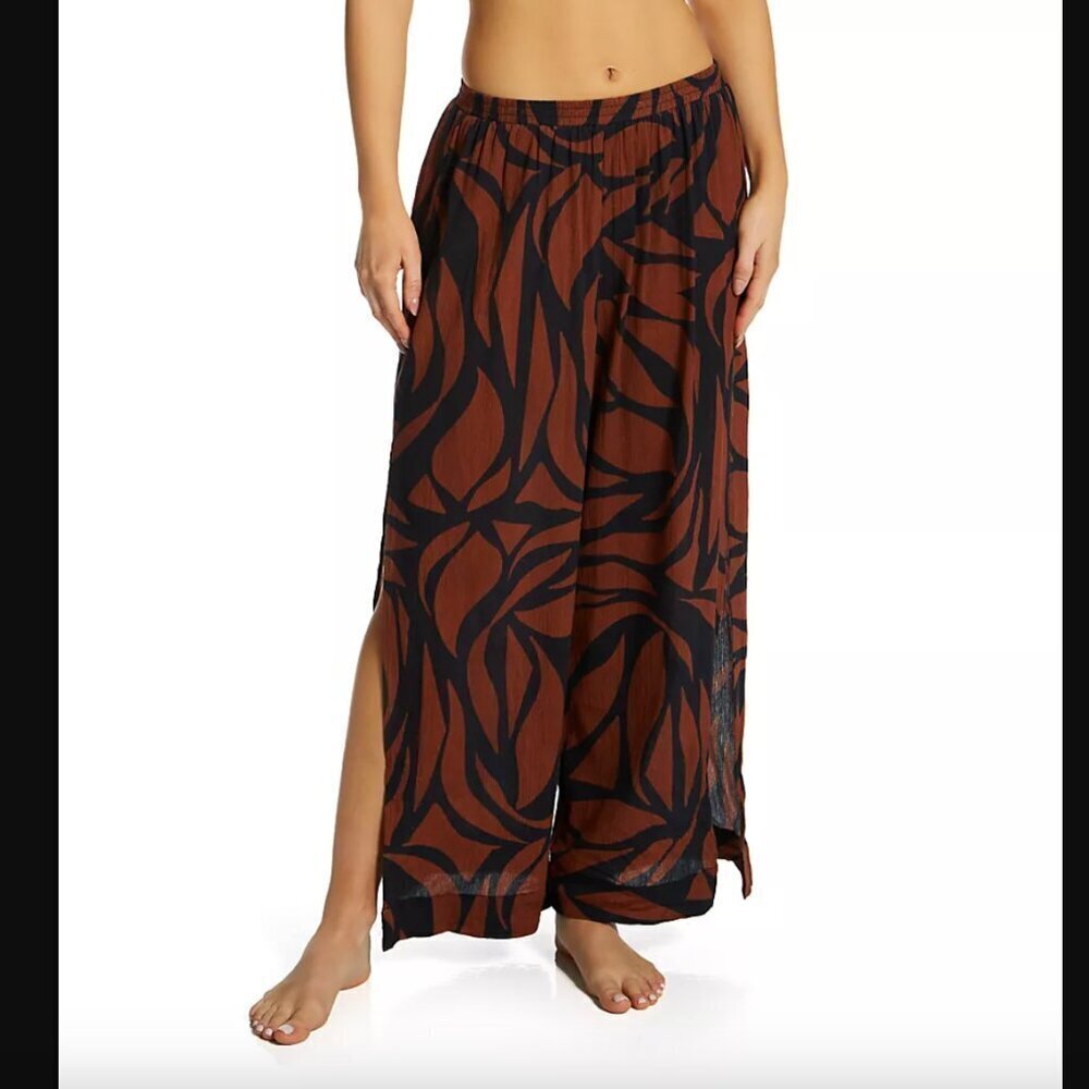 Sanctuary Brown & Black Abstract Animal Slit Side Crop Pant Cover Up XS